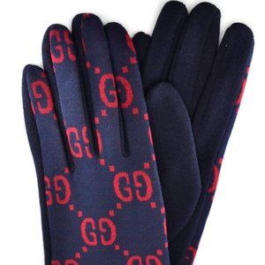 Navy Blue & Red Fashion Luxury Touch Phone Gloves